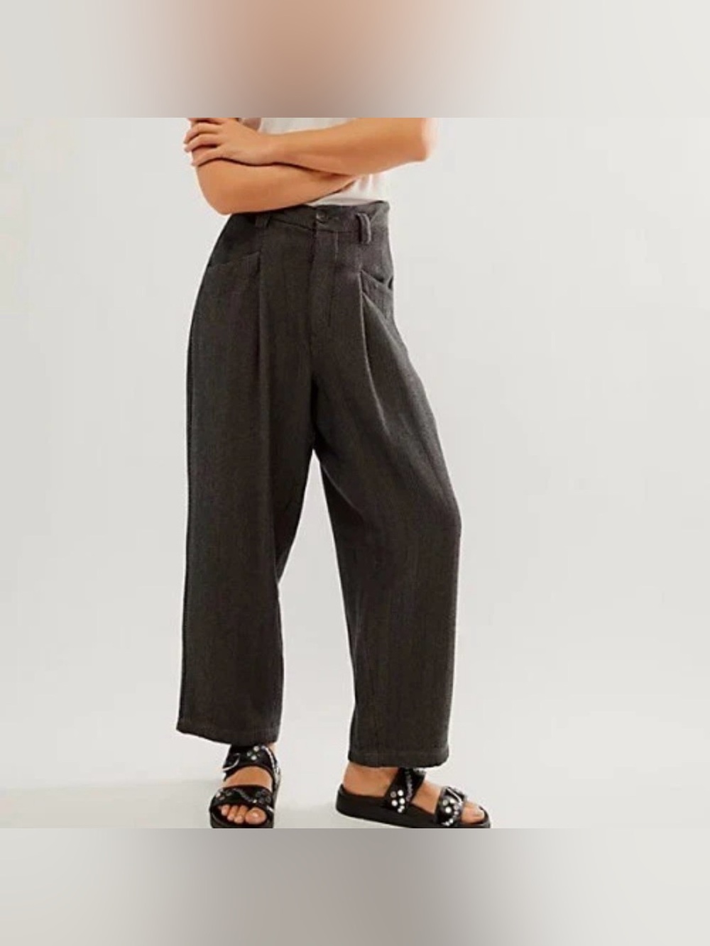 NEW Free People Cass Slouch Trousers Grey Combo Sz 2 Boho Chic Vintage Inspired